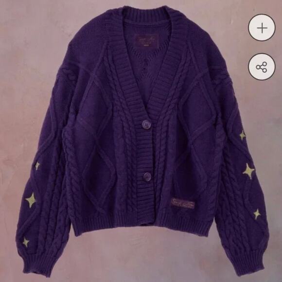 Taylor Swift Speak Now Purple Gold Stars Cardigan Size Medium Large - Picture 2 of 4
